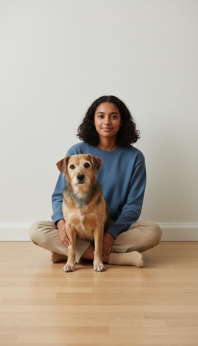 Student Sitter with Senior Mixed-Breed Dog