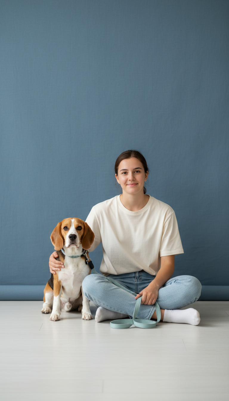 Student Walker with Beagle on Leash