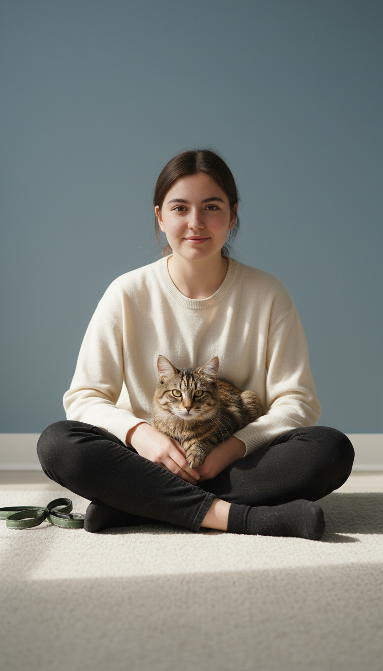 Student Sitter with Tabby Cat